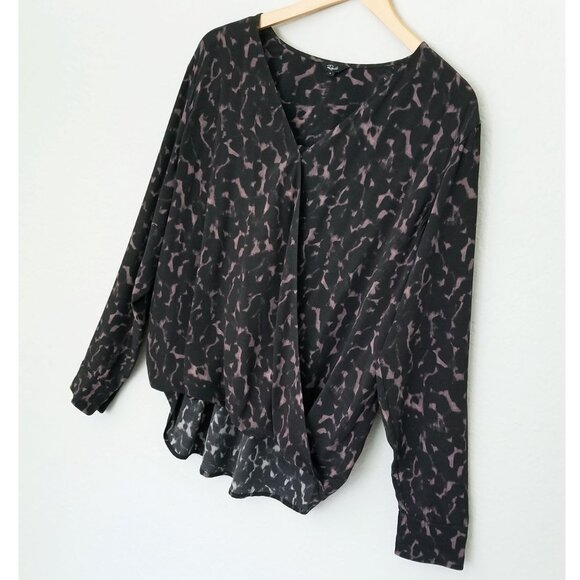 Rails Hillary Diffused Cheetah Print Wrap Blouse Top L Black Long Sleeves $168 - Picture 16 of 16